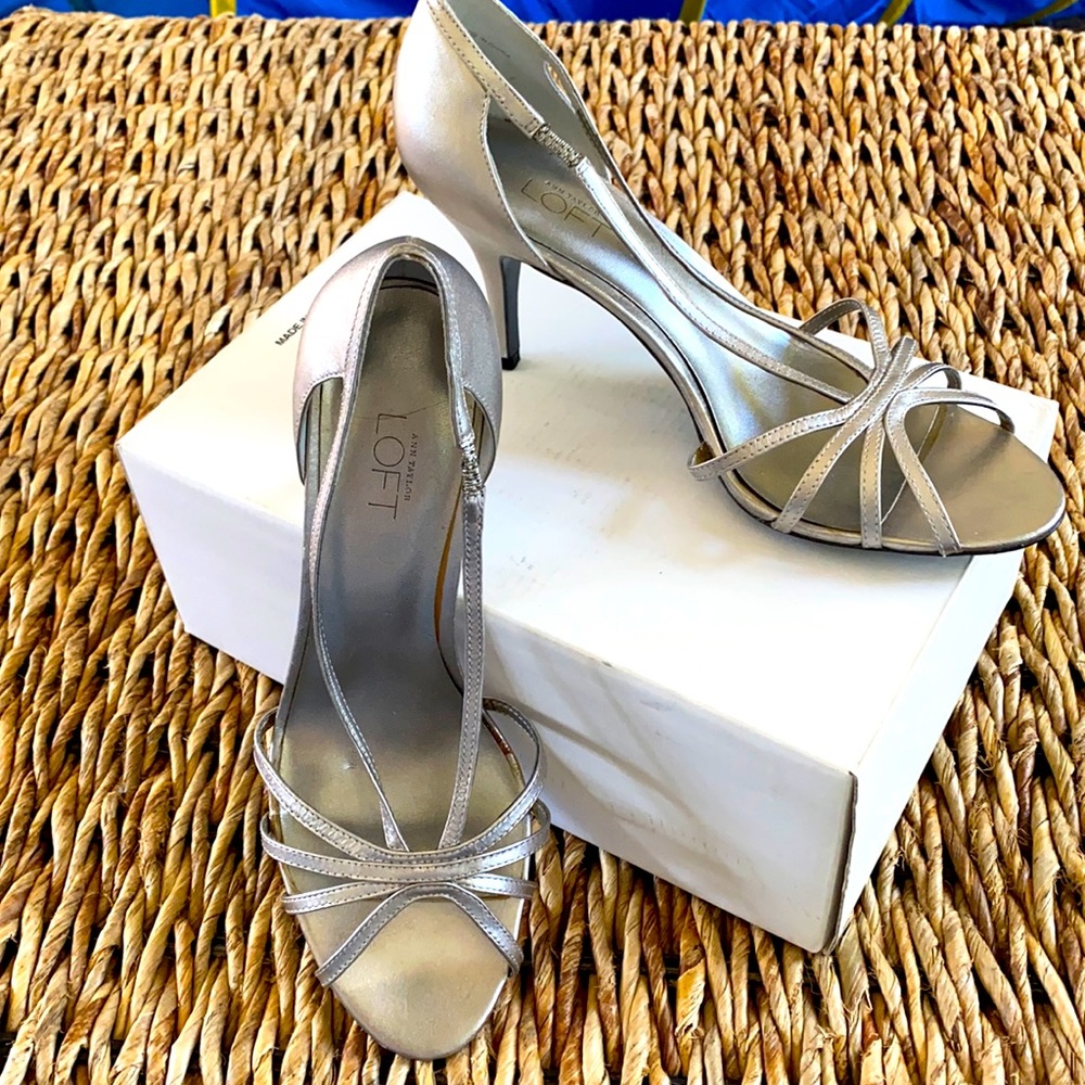 AT LOFT Silver Metallic Strappy Heels